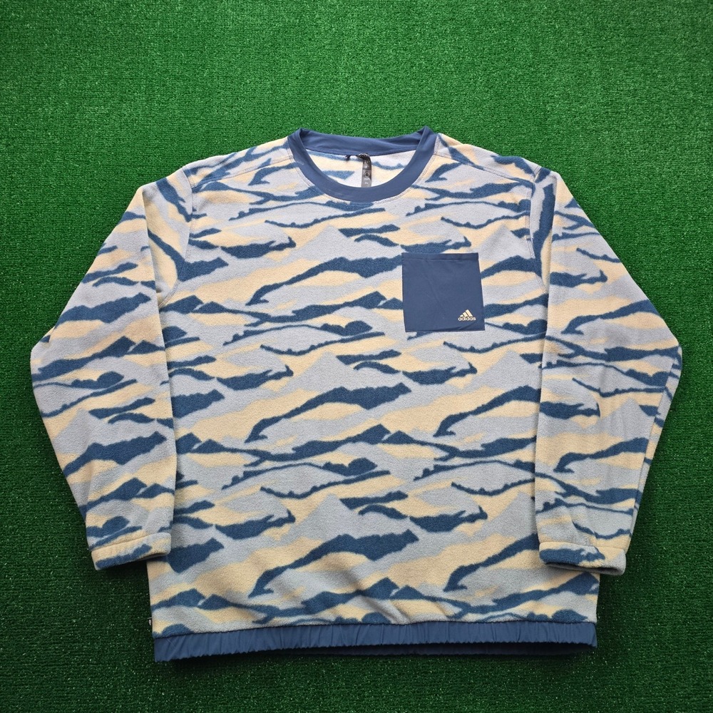 Adidas Sweatshirt Mens XL Blue Mountain‎ Camo Textured Pullover Golf Fleece